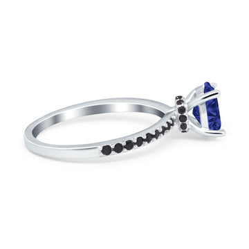Accent Art Deco Wedding Ring Black Simulated Blue Sapphire CZ 925 Sterling Silver